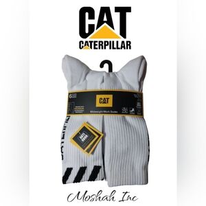 CATERPILLAR Mens Crew Socks Mid-Weight Boot Cushion 6 Pack White Shoe Size 8-12